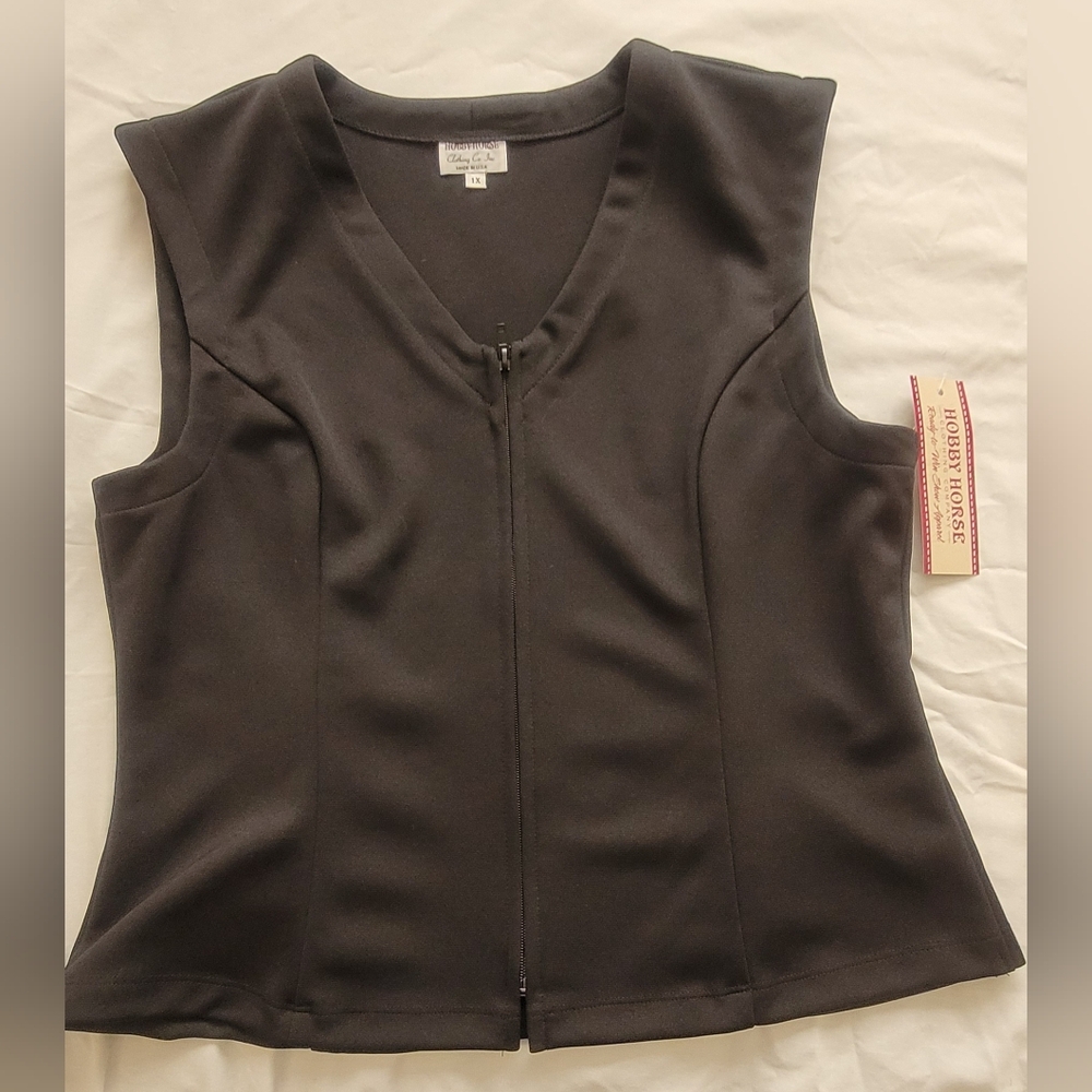 Hobby Horse DIY VERA ELEMEMTS Front Zip Scoop Neck Vest Top Black 1X (315)